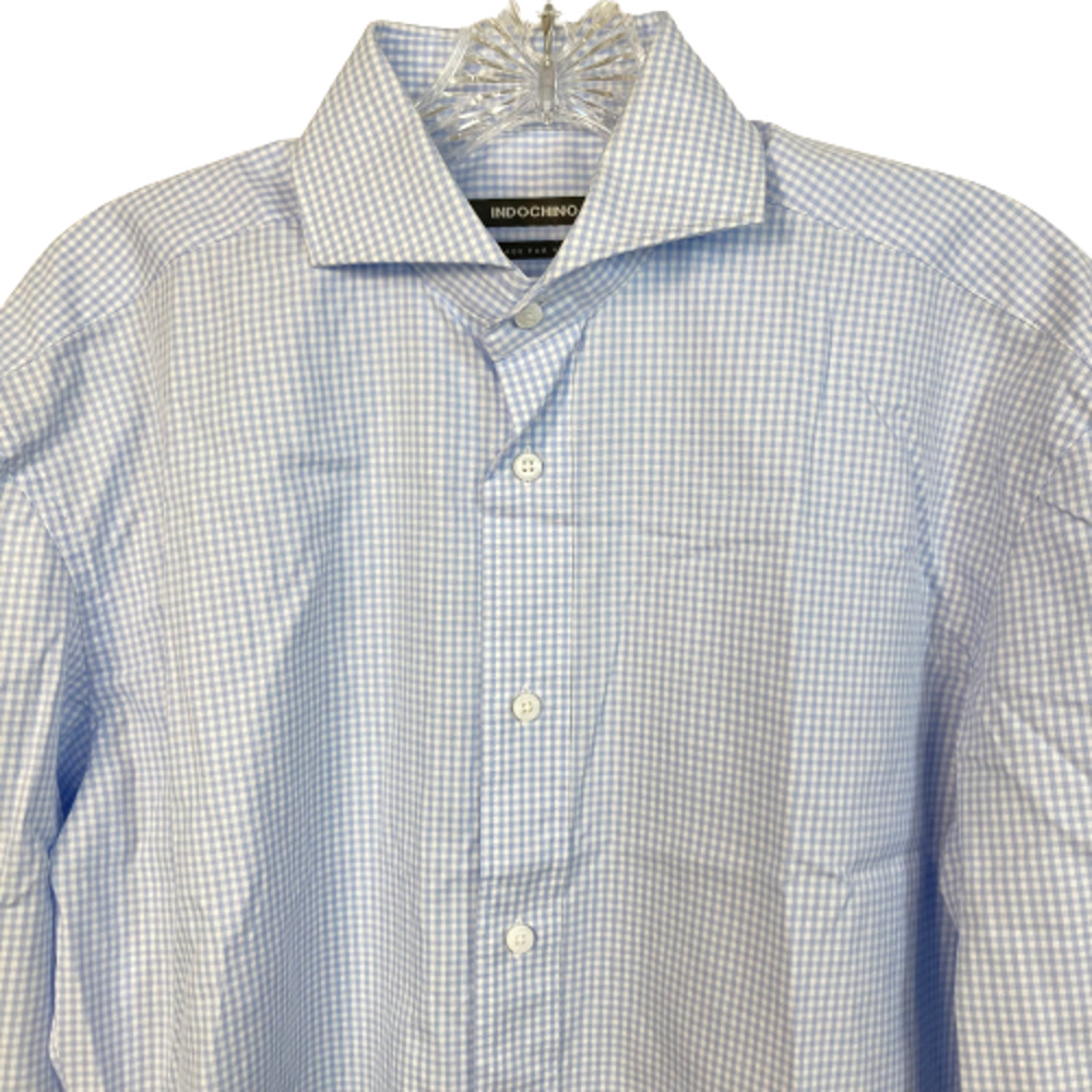 Indochino Shirt Mens Sz M Blue Gingham Cotton Slim Fit‎ Logo Button Up Collared - Picture 2 of 11